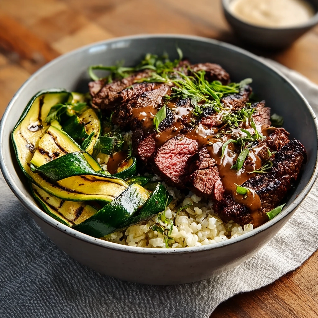 Juicy Grilled Steak Bowl with Zucchini & Tangy Sauce - Image 1