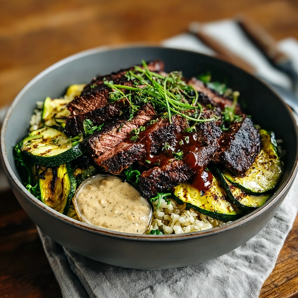 Juicy Grilled Steak Bowl with Zucchini & Tangy Sauce - Image 2