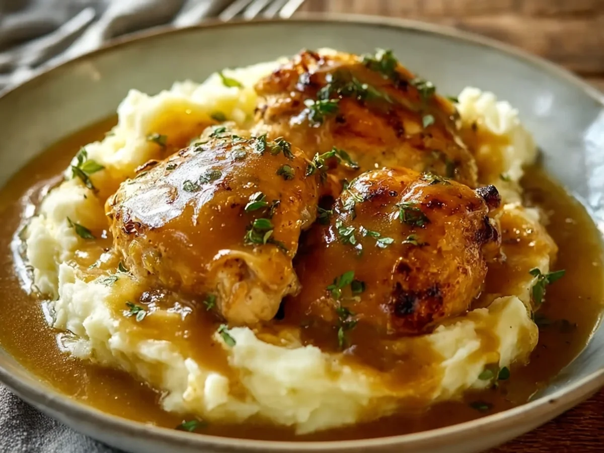 Chicken and Garlic Gravy with Cheesy Mashed Potatoes - Image 1