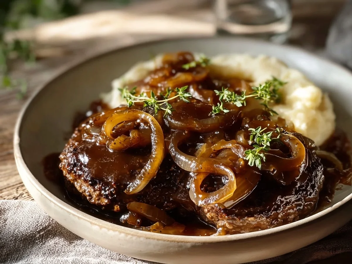 Classic Hamburger Steak with Rich Onion Gravy - Image 1
