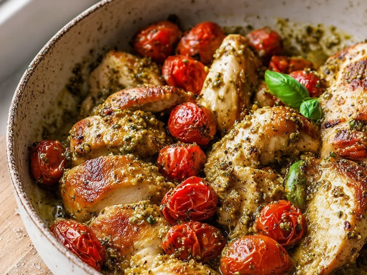 Creamy Pesto Chicken with Roasted Tomatoes Dinner - Image 1