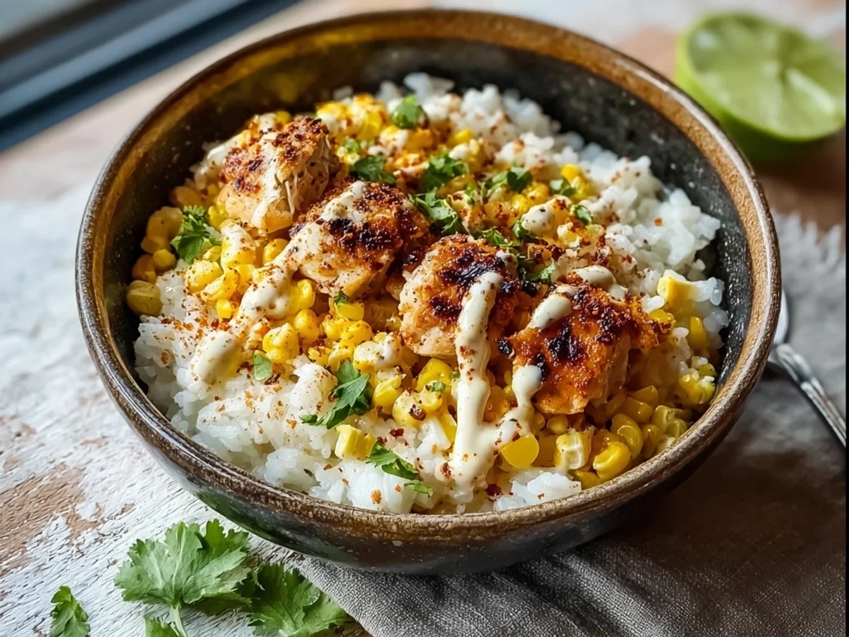 Creamy Street Corn Chicken Rice Bowl: Zesty Dinner - Image 1