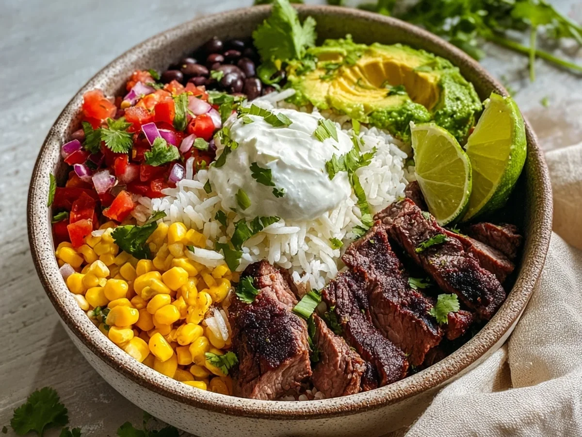 Easy Steak Burrito Bowl: Tender Steak, Zesty Toppings - Image 1