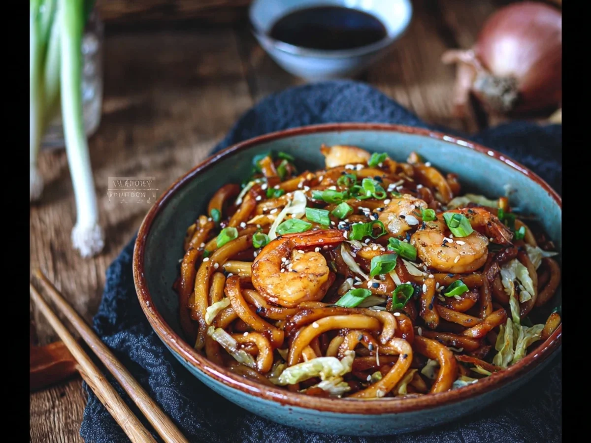 Flavorful Yaki Udon with Shrimps: Quick Noodle Stir-Fry - Image 1