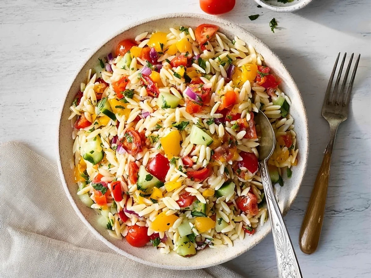 Fresh Colorful Rainbow Orzo Salad for Sunny Days - Image 1