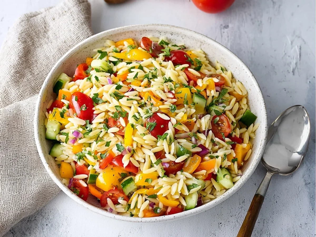 Fresh Colorful Rainbow Orzo Salad for Sunny Days - Image 2