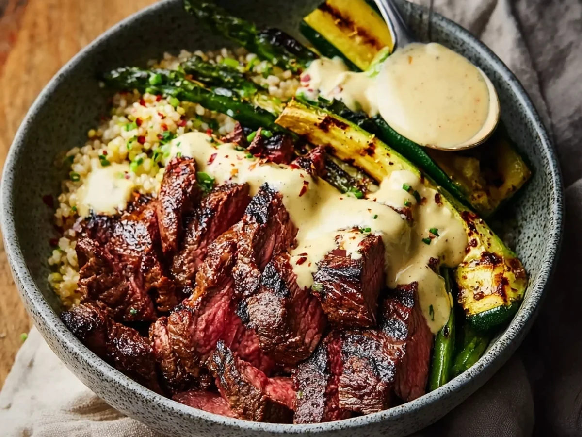 Grilled Steak Bowl with Creamy Sauce: Zucchini & Herbs - Image 1
