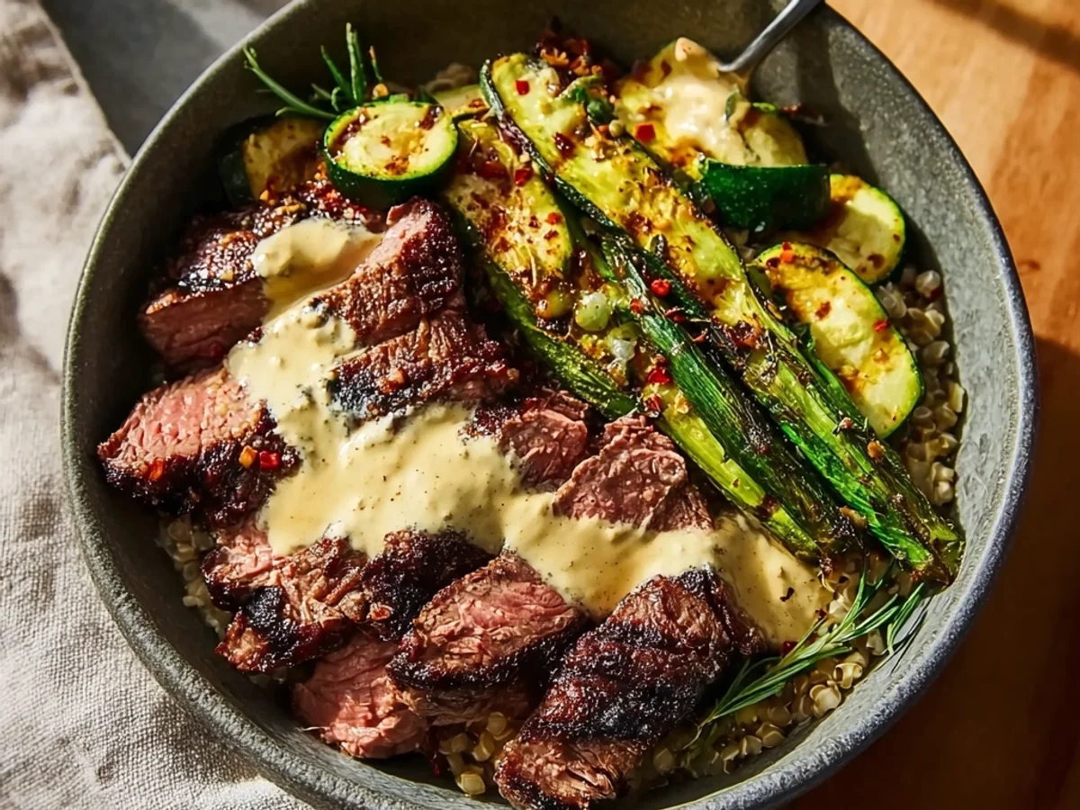 Grilled Steak Bowl with Creamy Sauce: Zucchini & Herbs - Image 2