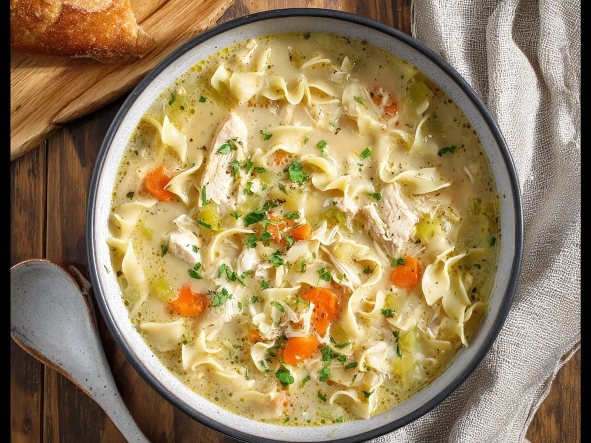 Hearty Creamy Chicken Noodle Soup Crockpot Comfort - Image 1