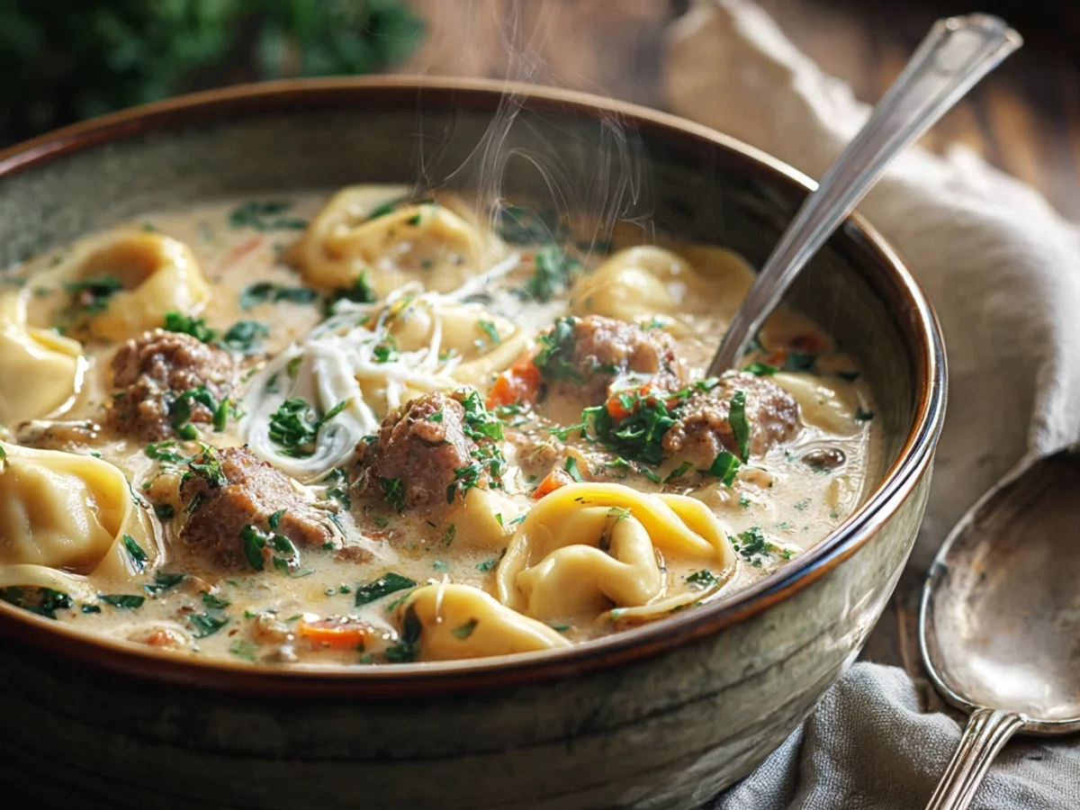 Hearty Slow Cooker Creamy Beef Sausage Tortellini Soup - Image 2