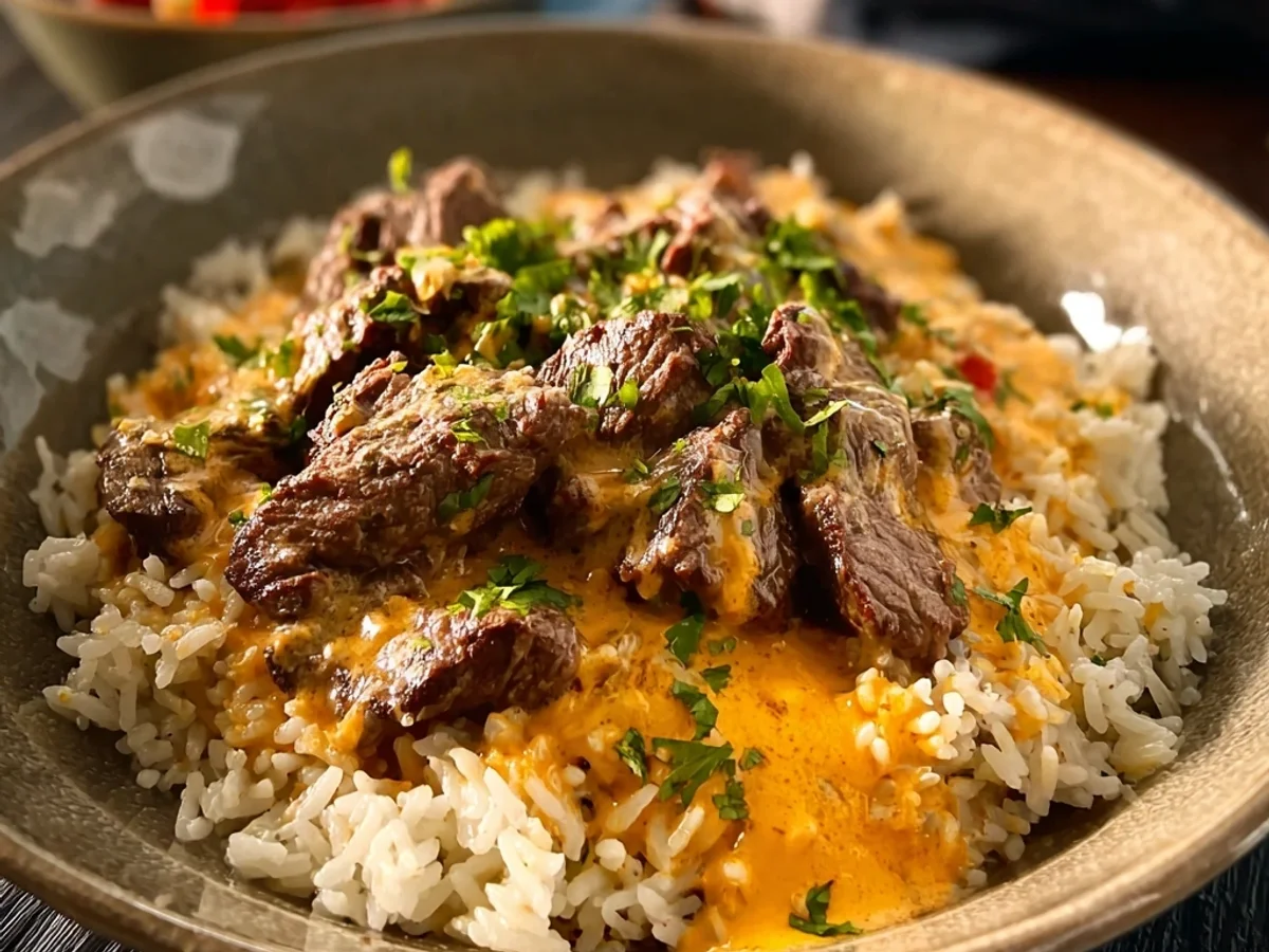 Hearty Steak Queso Rice: A Flavorful Family Dinner - Image 1