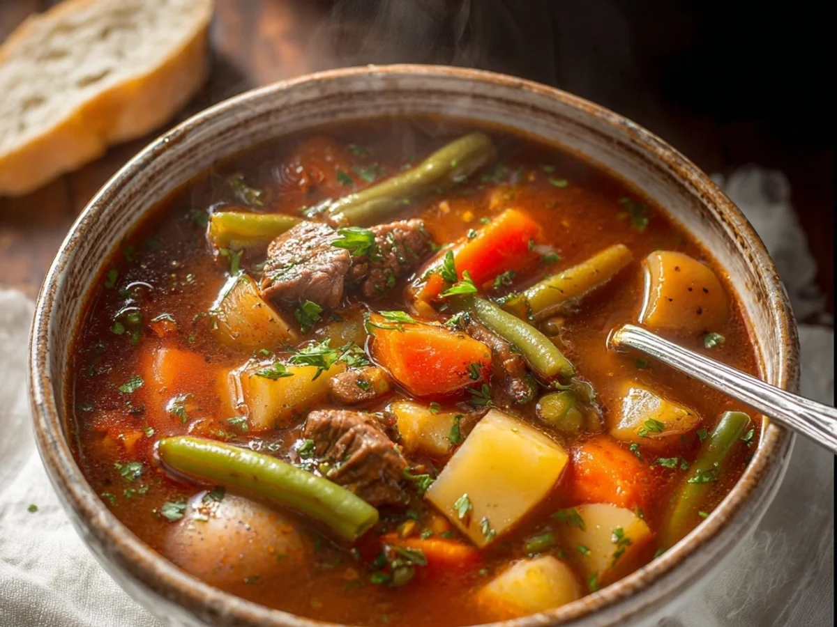 Homestyle Hearty Vegetable Beef Soup for Comfort - Image 1