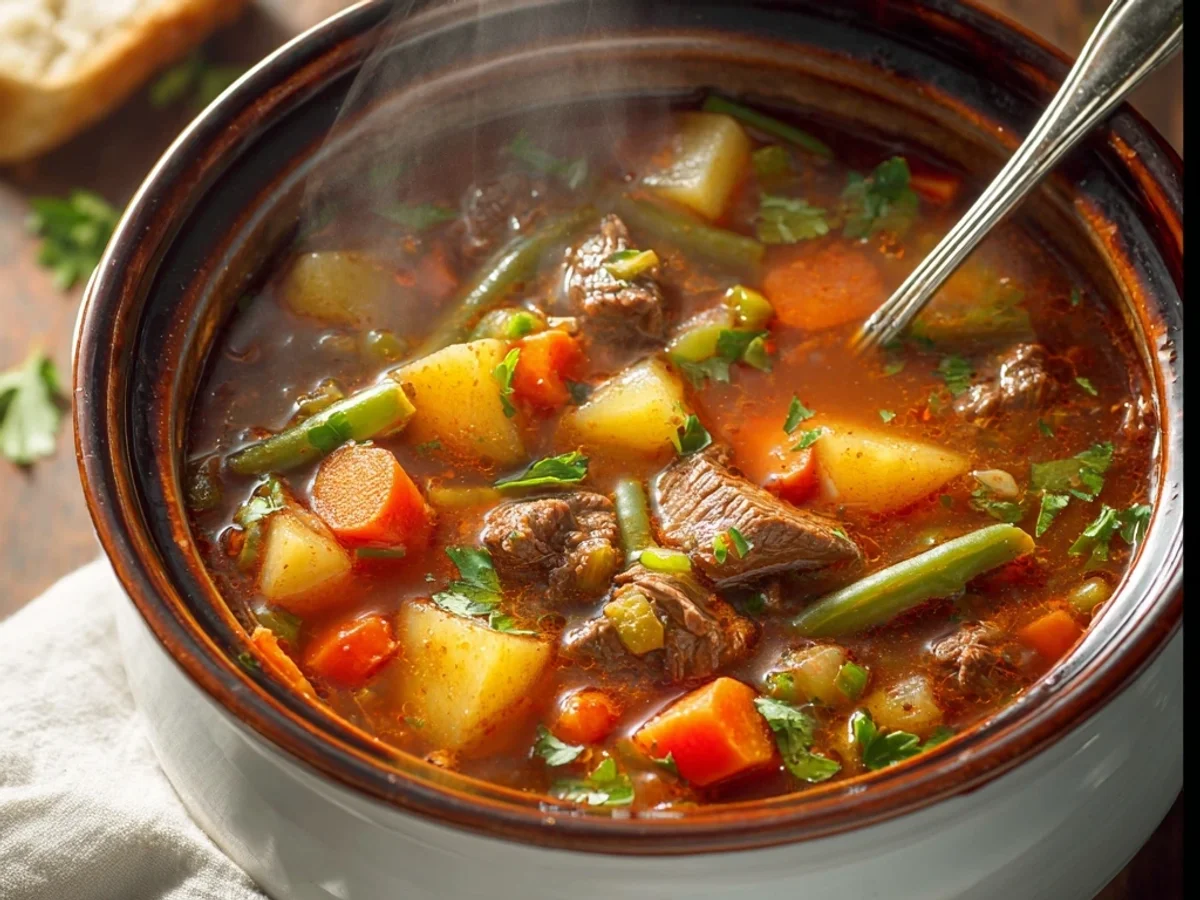 Homestyle Hearty Vegetable Beef Soup for Comfort - Image 2