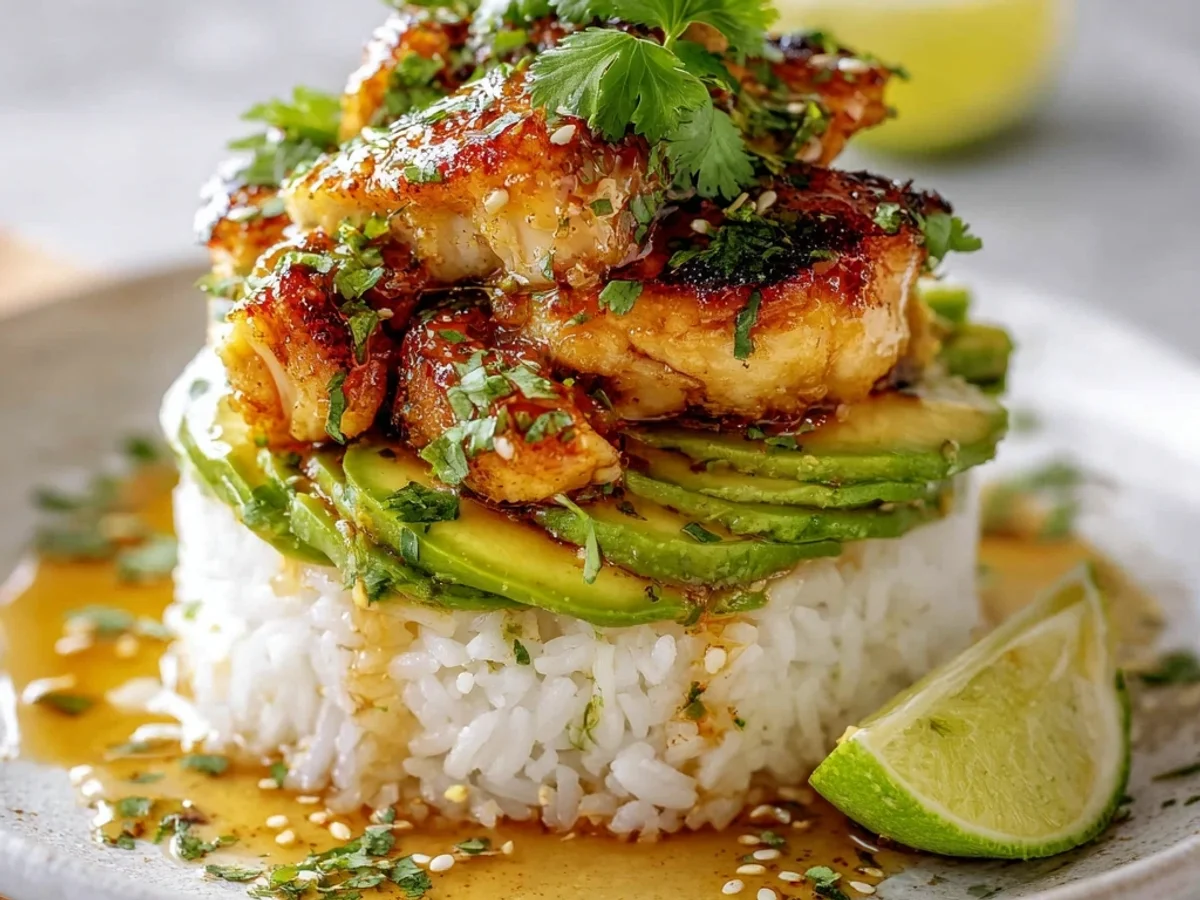 Honey Lime Chicken Avocado Rice Stacks: Fresh & Zesty Dinner - Image 1