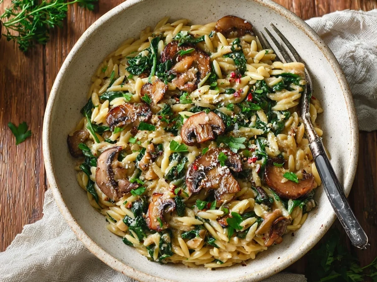 Quick Spinach Mushroom Orzo: A Creamy Weeknight Wonder - Image 1