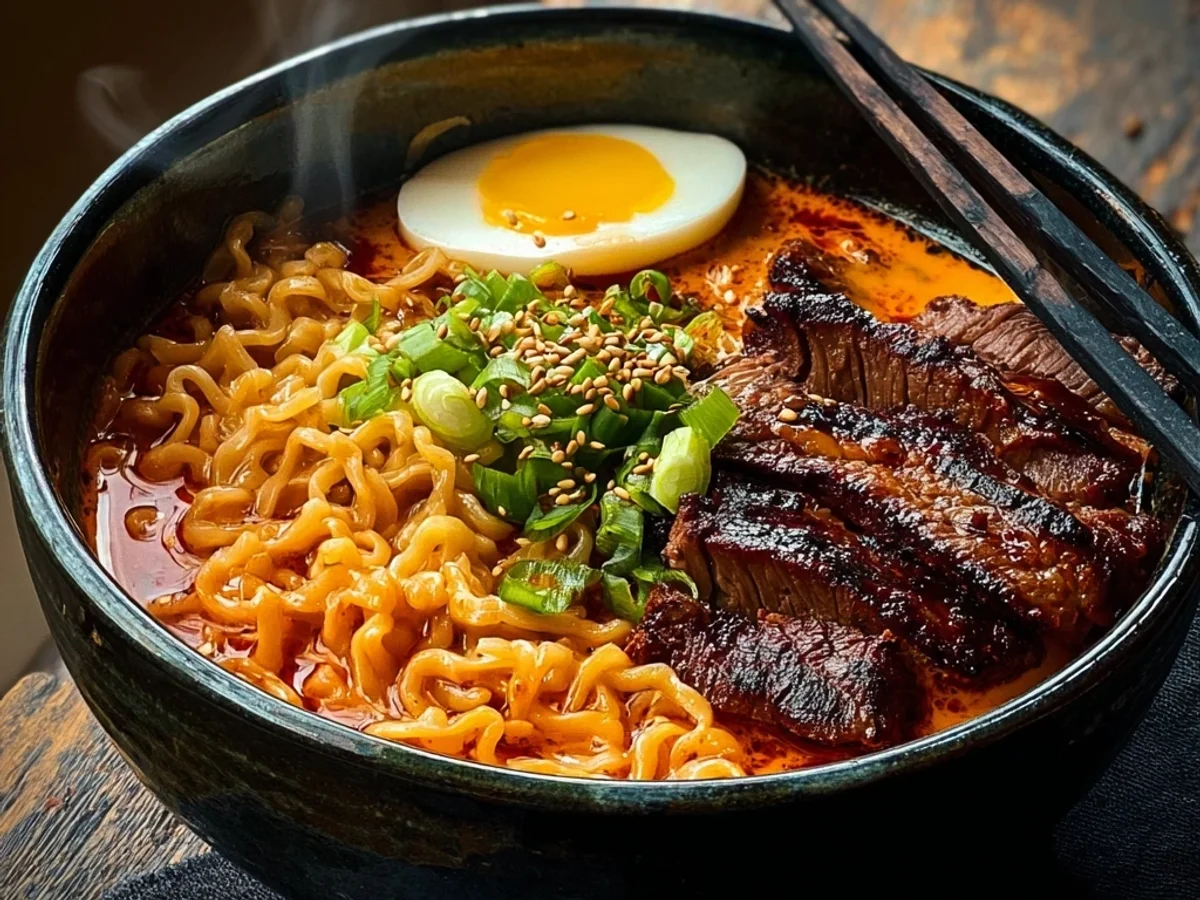 Spicy Korean Ramen with Grilled Beef & Creamy Sauce - Image 1