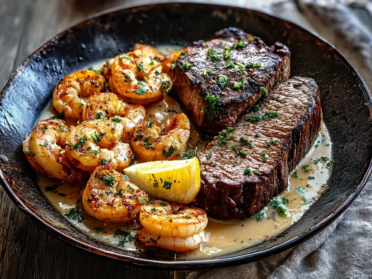 Steak and Creamy Garlic Shrimp: A Quick Dinner Treat - Image 1