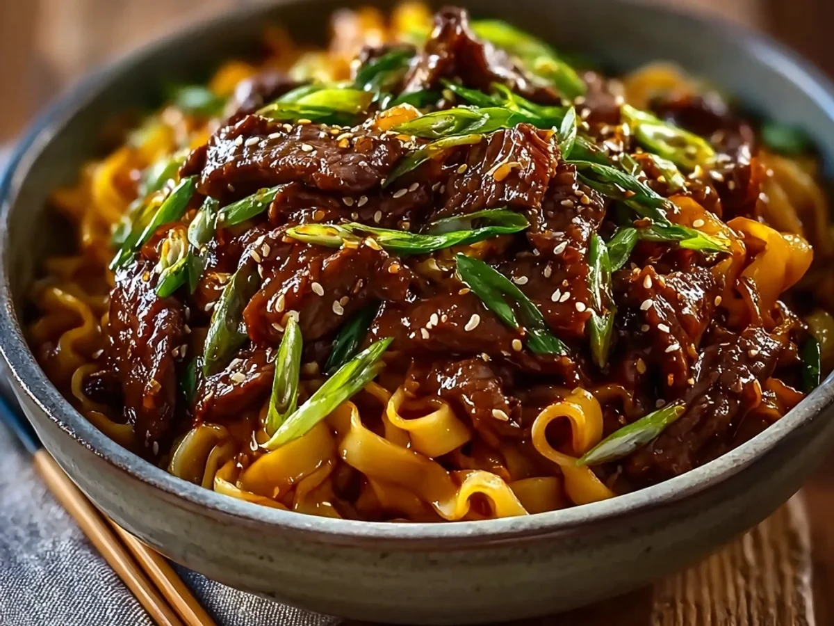 Sticky Beef Noodles: Savory Garlic Ginger Sauce - Image 1