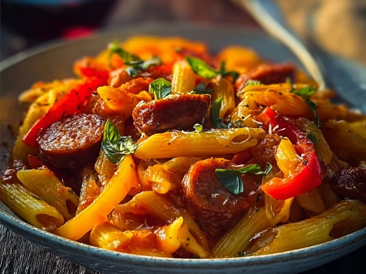 Sweet Pepper Beef Sausage Pasta: Hearty Dinner Delight - Image 2