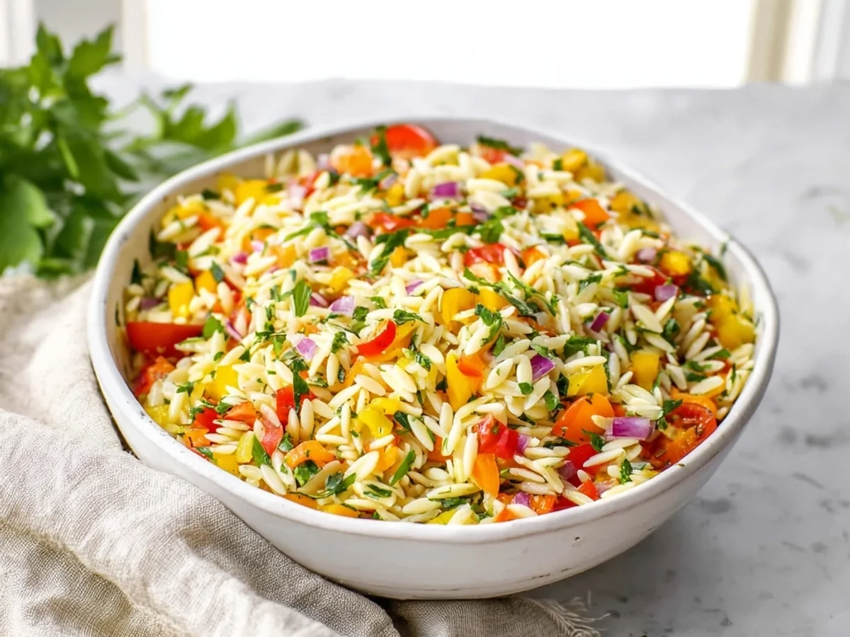 Tangy Rainbow Orzo Salad: Fresh Summer Meal - Image 1