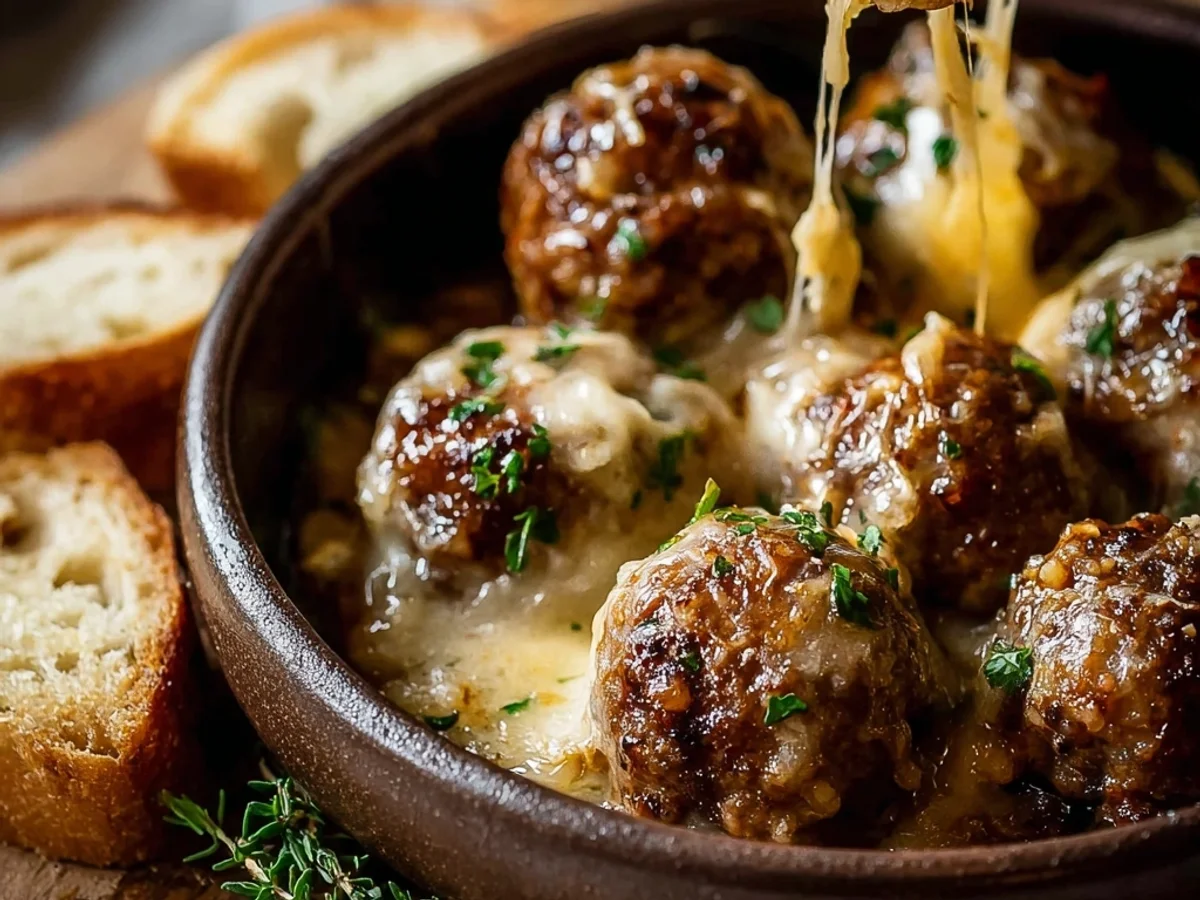 Cheesy French Onion Meatballs Recipe - Featured Image