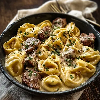 Creamy Cracked Garlic Steak Tortellini