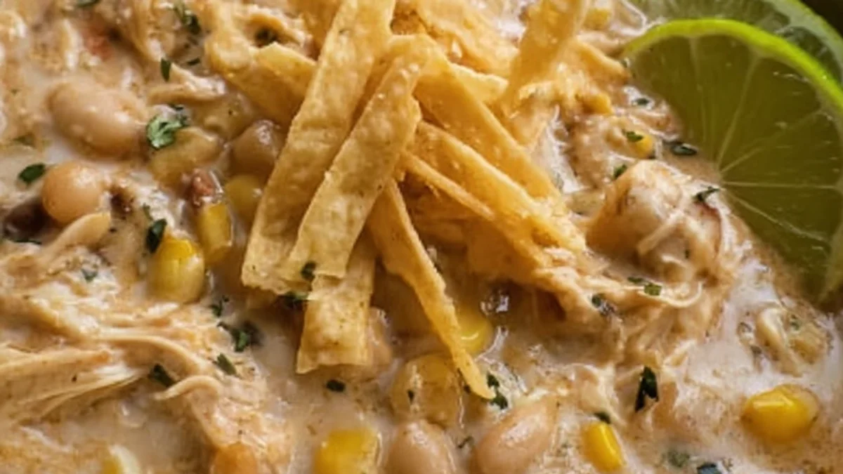Creamy Crockpot White Chicken Chili with Cream Cheese