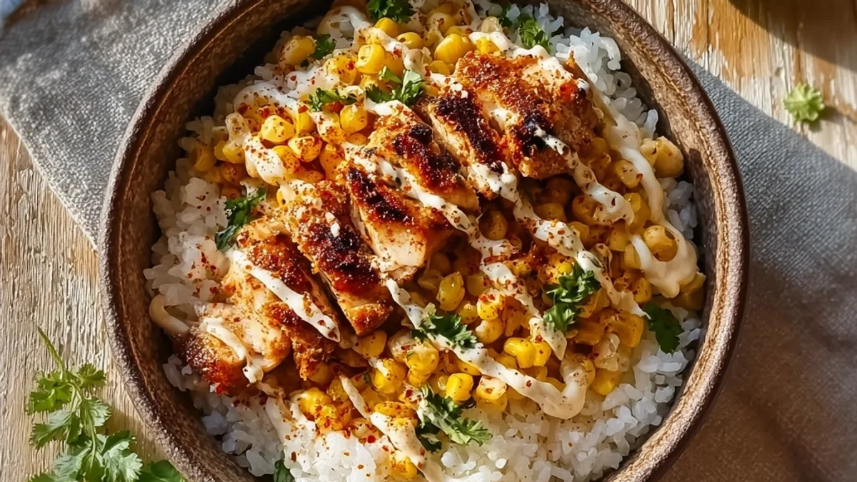 Creamy Street Corn Chicken Rice Bowl: Zesty Dinner