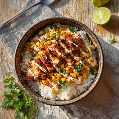 Creamy Street Corn Chicken Rice Bowl: Zesty Dinner
