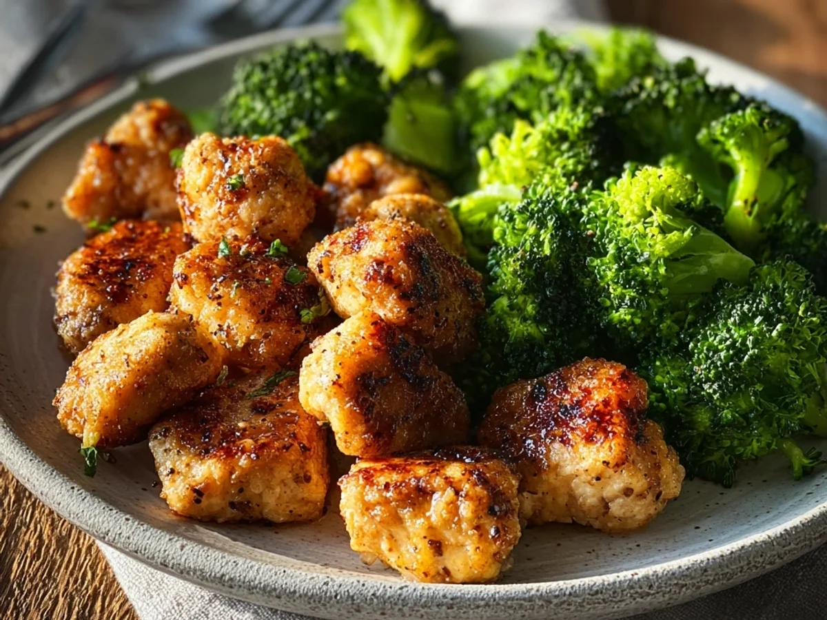 Crispy Air Fryer Chicken Bites & Broccoli Dinner - Featured Image