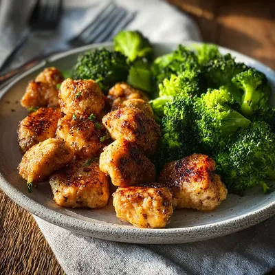 Crispy Air Fryer Chicken Bites & Broccoli Dinner
