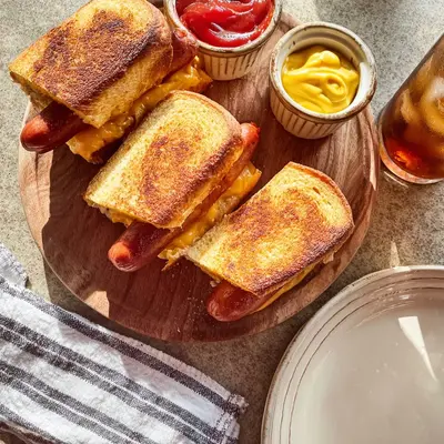 Crispy Air Fryer Grilled Cheese Hot Dogs