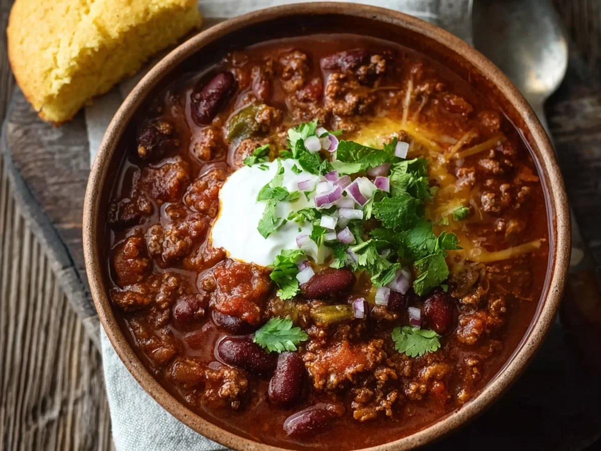 Crockpot Chili with Ground Beef & Beans Recipe - Featured Image