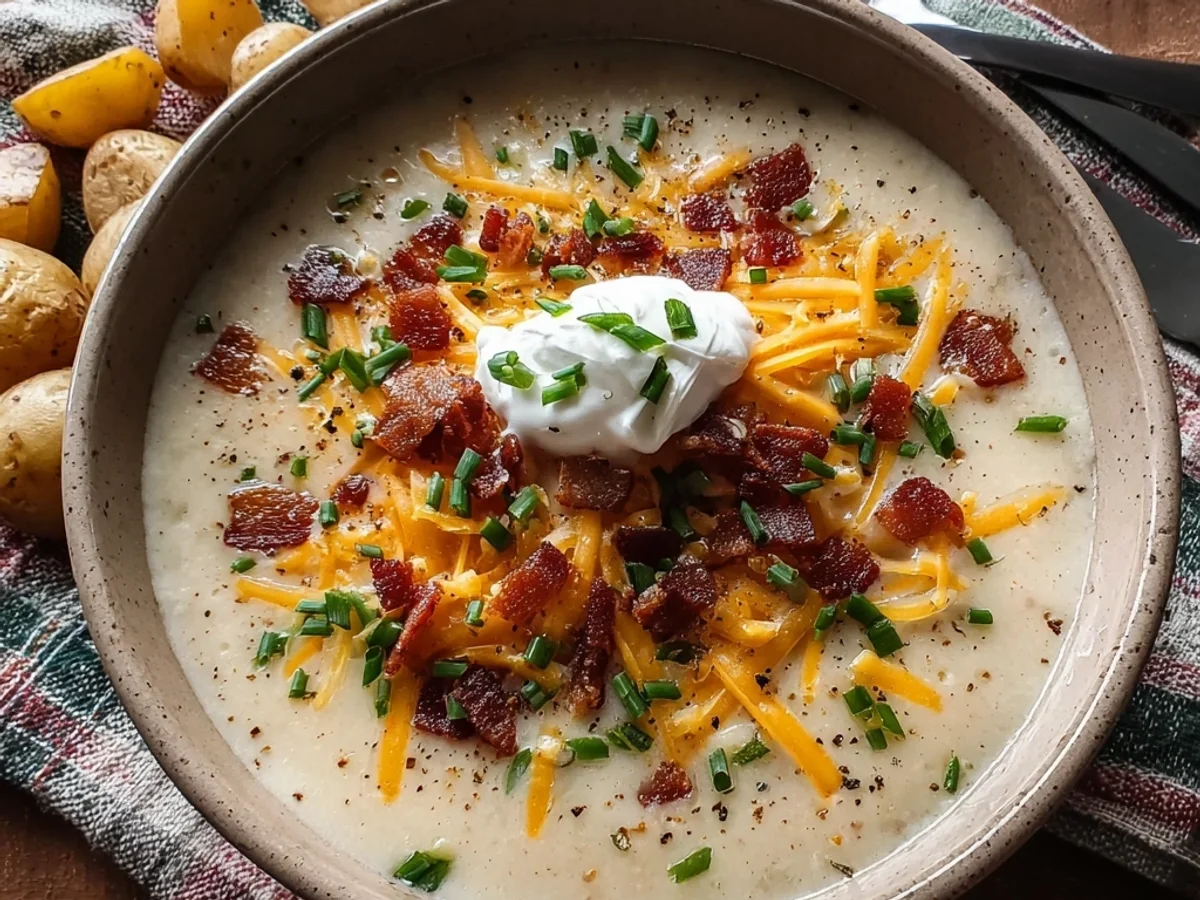 Crockpot Loaded Baked Potato Soup - Thick & Creamy - Featured Image