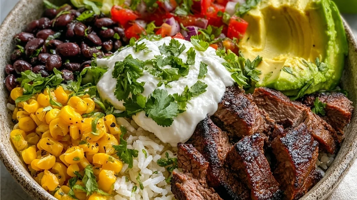 Easy Steak Burrito Bowl: Tender Steak, Zesty Toppings