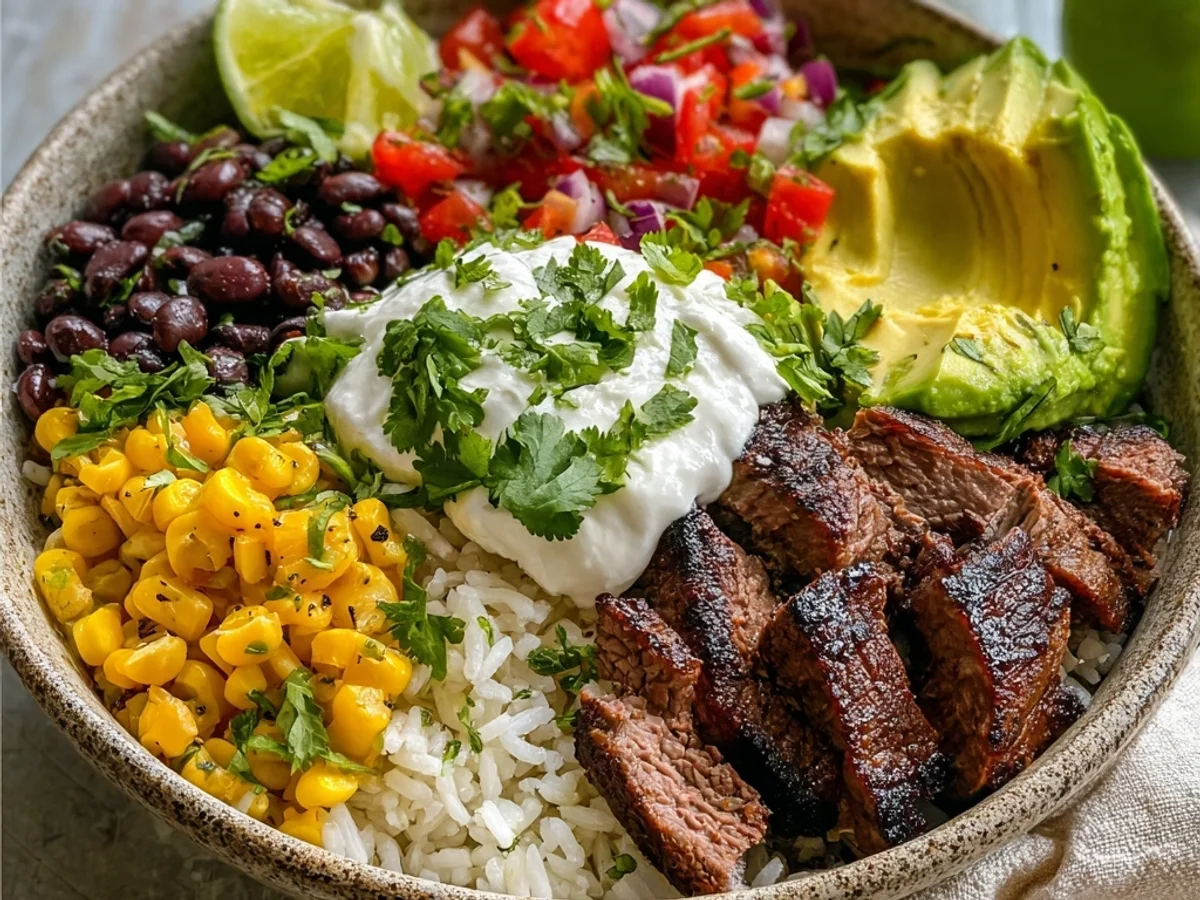 Easy Steak Burrito Bowl: Tender Steak, Zesty Toppings - Featured Image