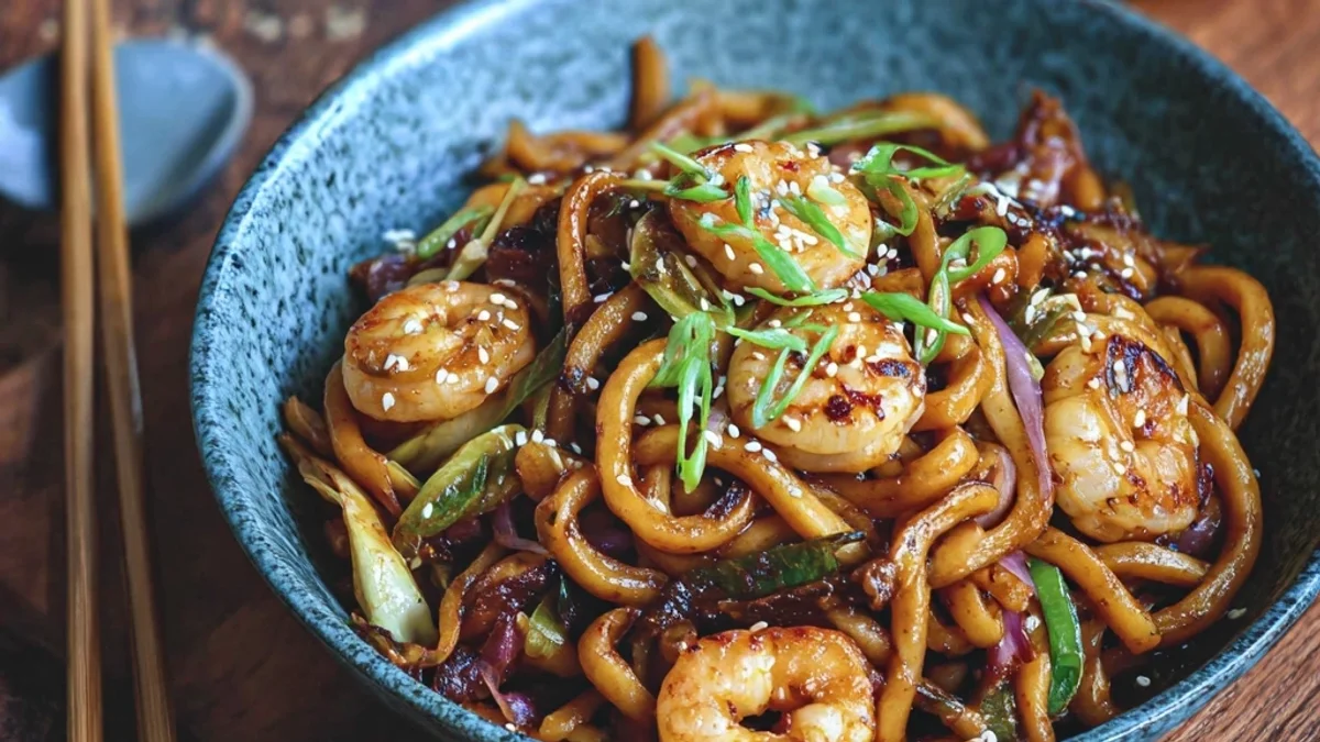 Flavorful Yaki Udon with Shrimps: Quick Noodle Stir-Fry