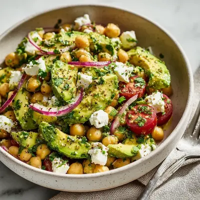 Fresh Chickpea Feta Avocado Salad
