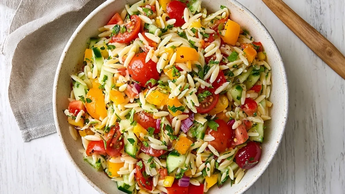 Fresh Colorful Rainbow Orzo Salad for Sunny Days