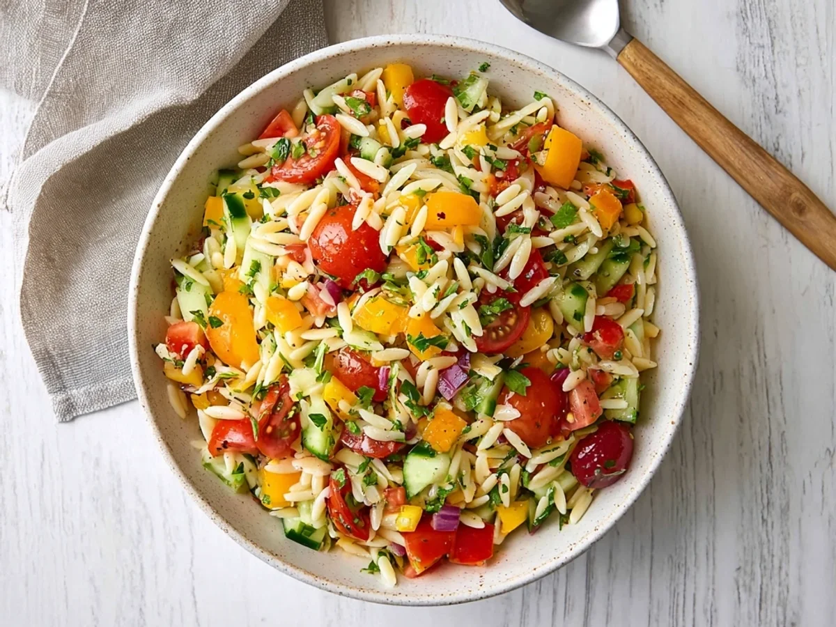 Fresh Colorful Rainbow Orzo Salad for Sunny Days - Featured Image