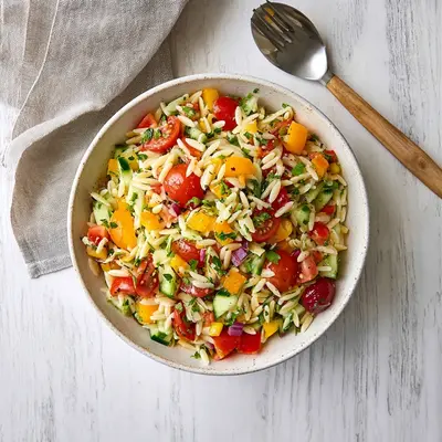Fresh Colorful Rainbow Orzo Salad for Sunny Days