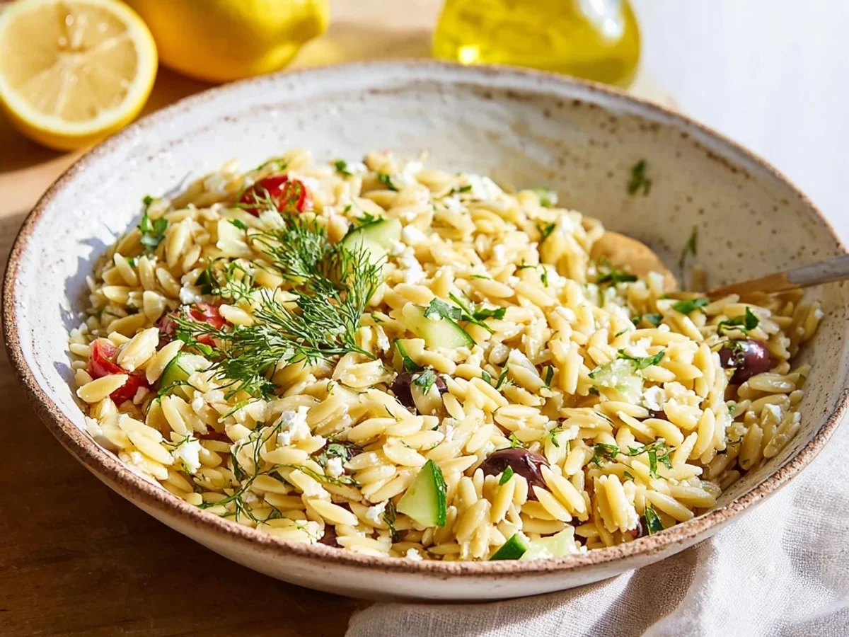 Fresh & Flavorful Greek Orzo Pasta Salad Recipe - Featured Image