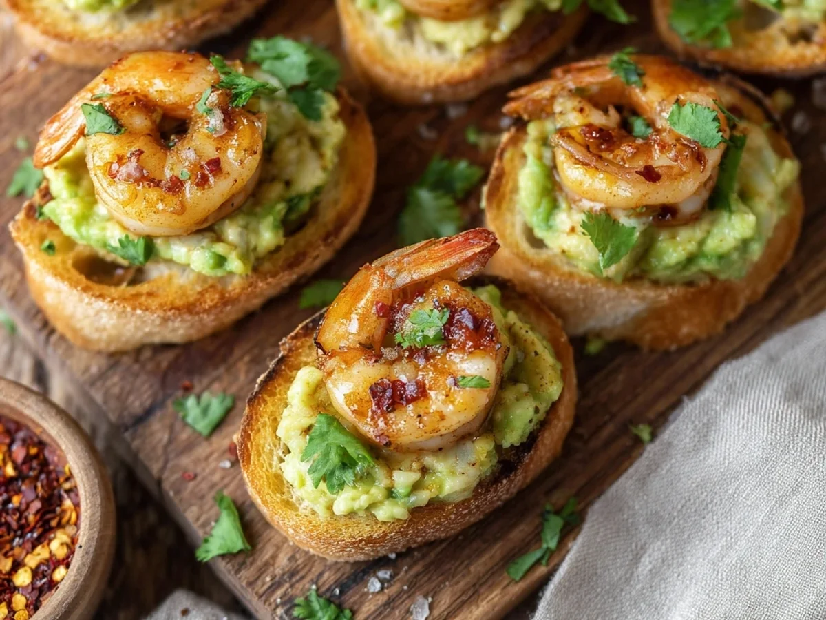 Fresh Garlic Shrimp & Avocado Crostini Bites - Featured Image