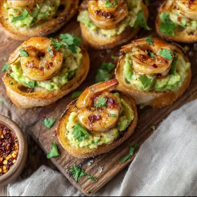 Fresh Garlic Shrimp & Avocado Crostini Bites