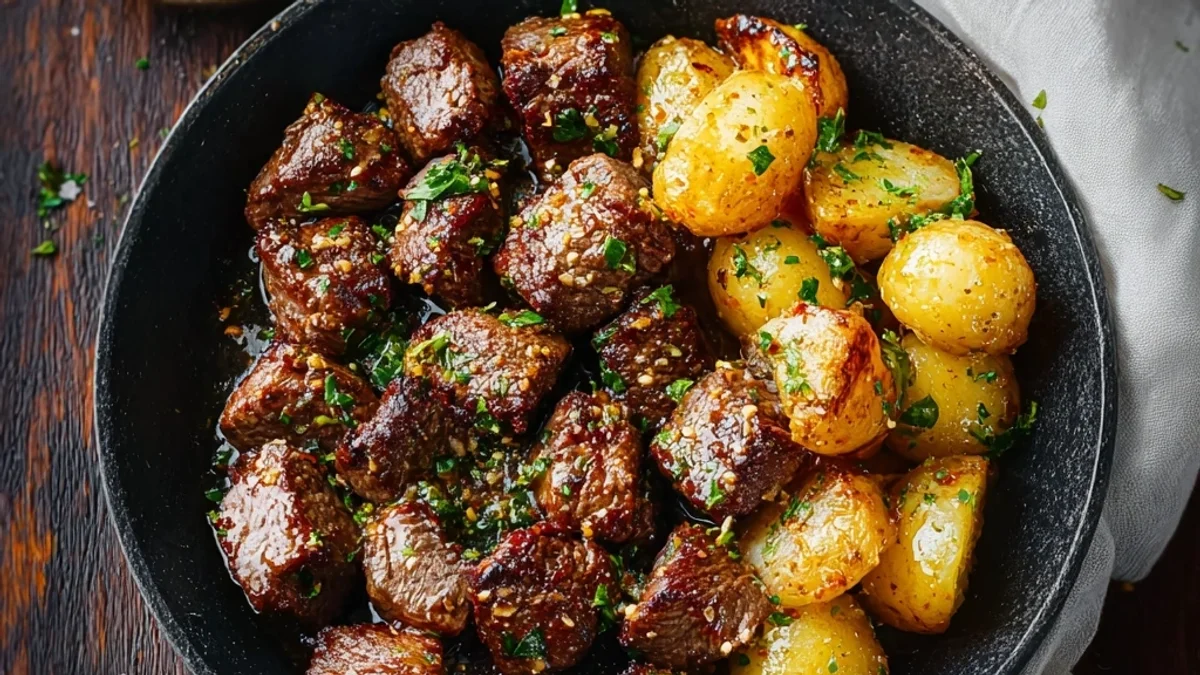 Garlic Steak Bites & Potatoes: Skillet Dinner