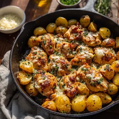 Golden Garlic Parmesan Chicken and Potatoes Bake