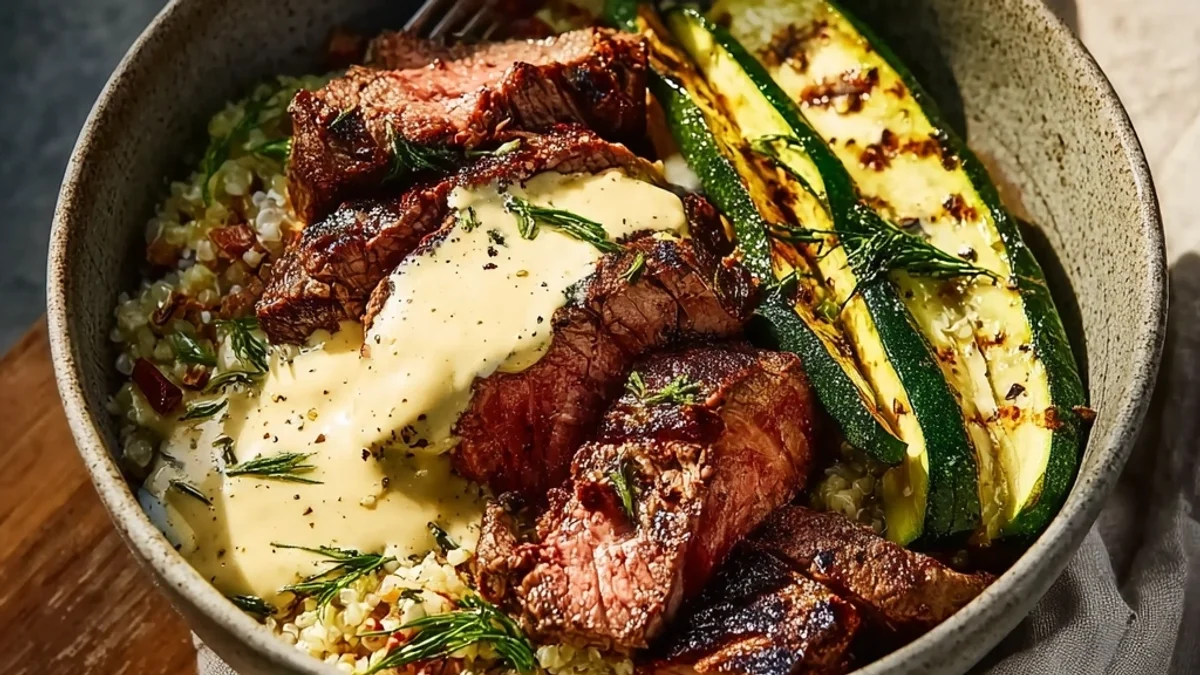 Grilled Steak Bowl with Creamy Sauce: Zucchini & Herbs