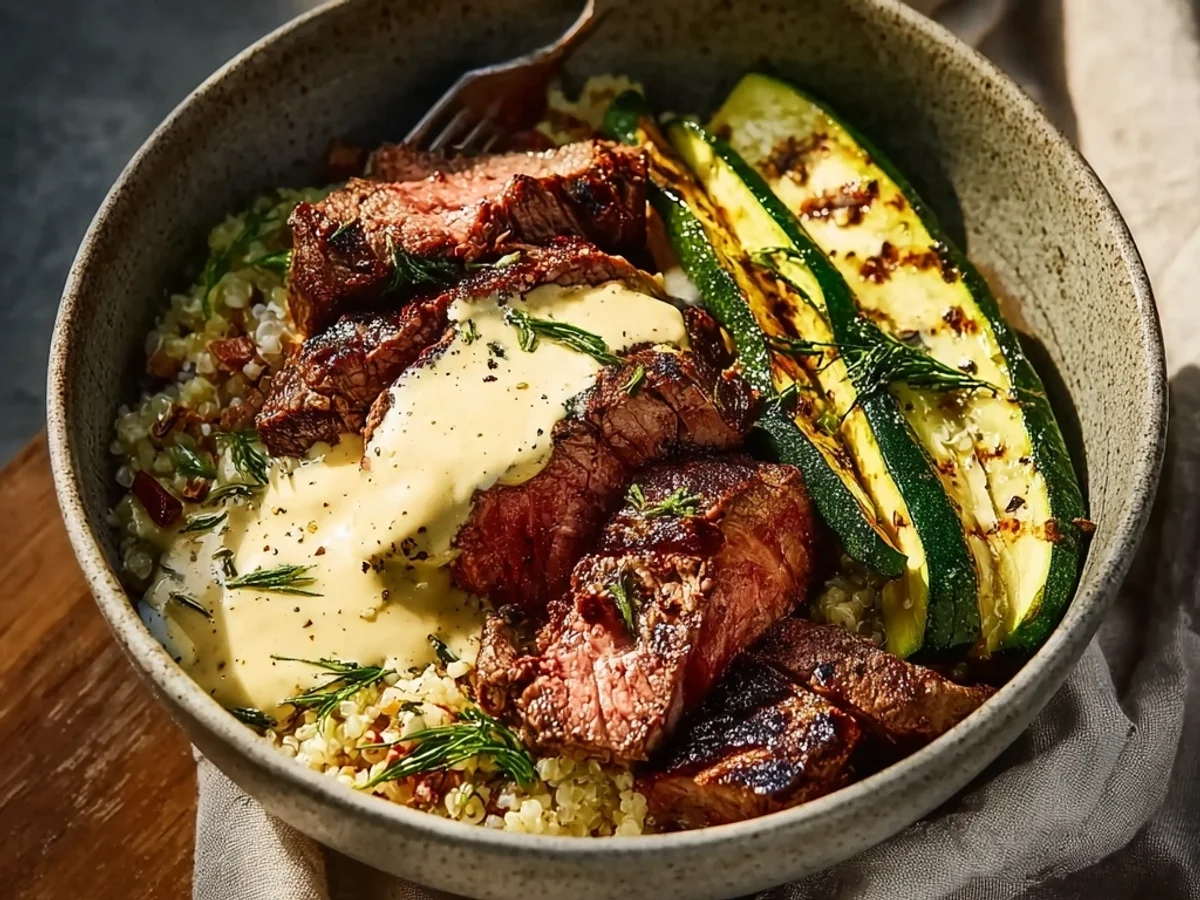 Grilled Steak Bowl with Creamy Sauce: Zucchini & Herbs - Featured Image