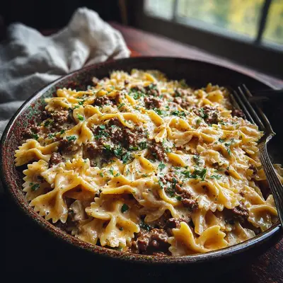 Hearty Cajun Cream Cheese Alfredo Bowties with Spiced Beef