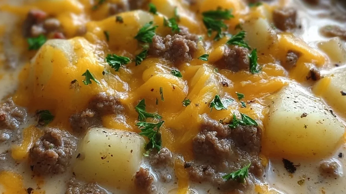 Hearty Cheesy Hamburger Potato Soup for Weeknights